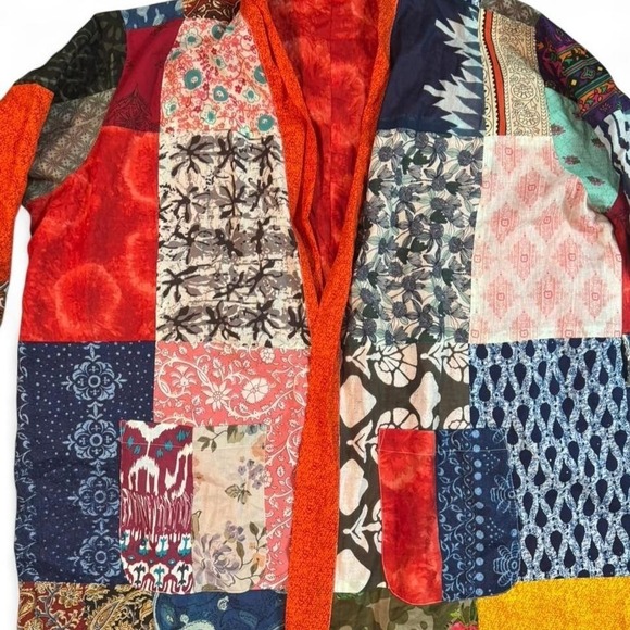 Handcrafted patchwork Kantha kimono jacket robe made in India XL - Picture 7 of 8